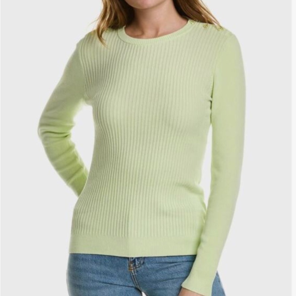 J. McLaughlin Crew Neck Button Through Shoulder Semi Ribbed Sweater. Size M